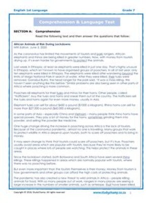 cover image of Grade 7 English Comprehension & Language: Animals and Covid-19
